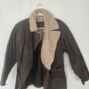 Brown Suede Jacket with Cream Shearling Collar